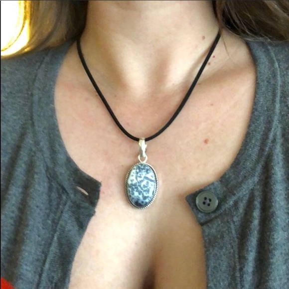 Dendritic Opal Pendant on Black Suede Cord - Picture 2 of 3